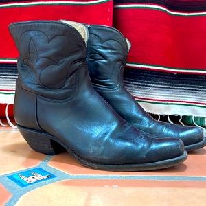 Vintage Black leather short cowboy boots.